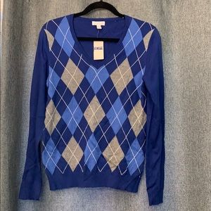 Charter Club Blue Argyle V-neck Sweater